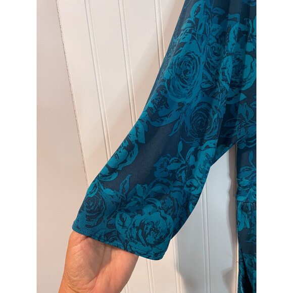 Torrid Womens Size 3 Blue Teal Floral Print Long Sleeve Empire Waist Dress - Picture 4 of 12